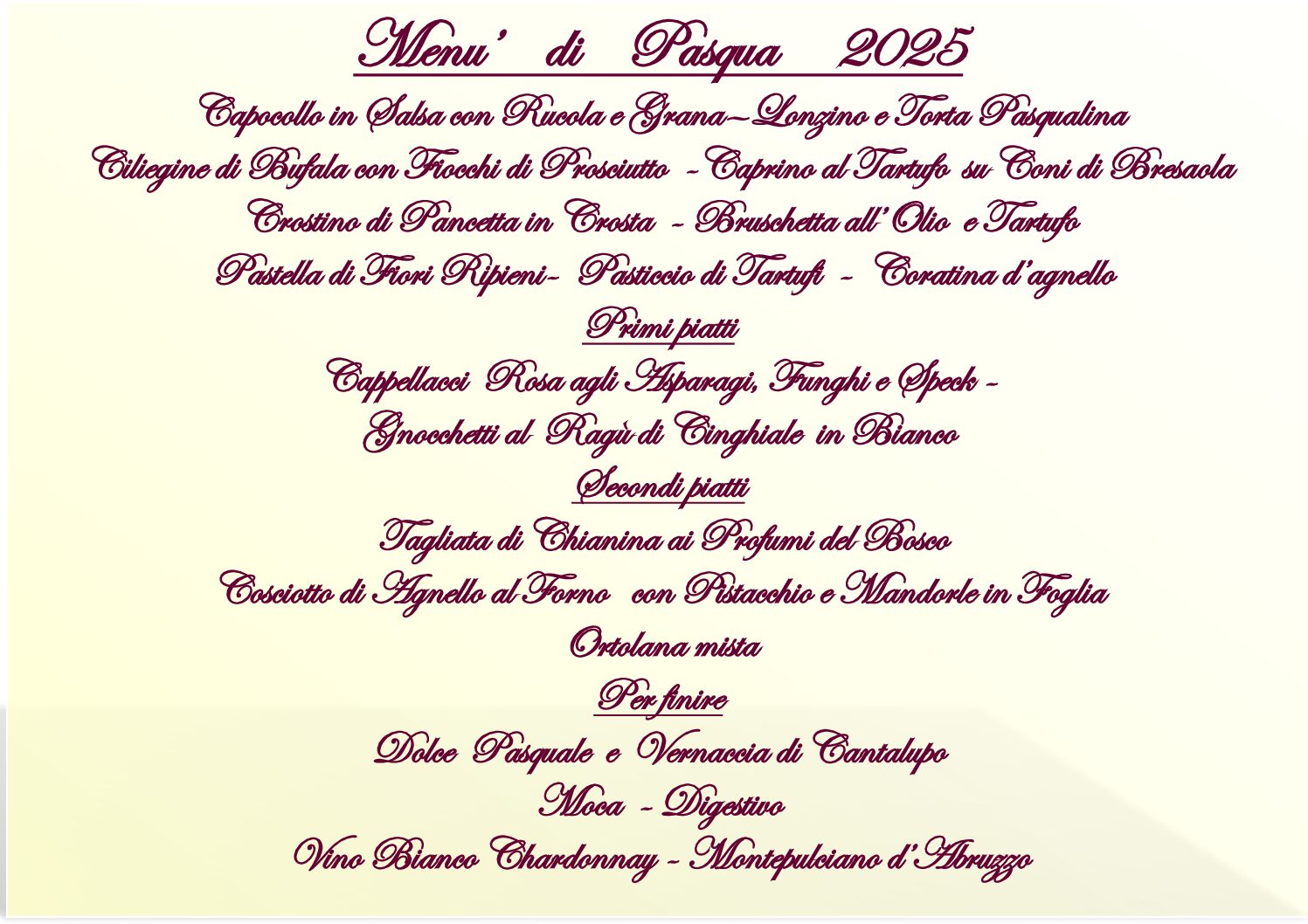 Menù di Pasqua 2025